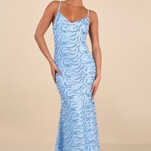 Lulus Mesmerizing Demeanor Blue Sequin Backless Mermaid Maxi Dress - Size XS